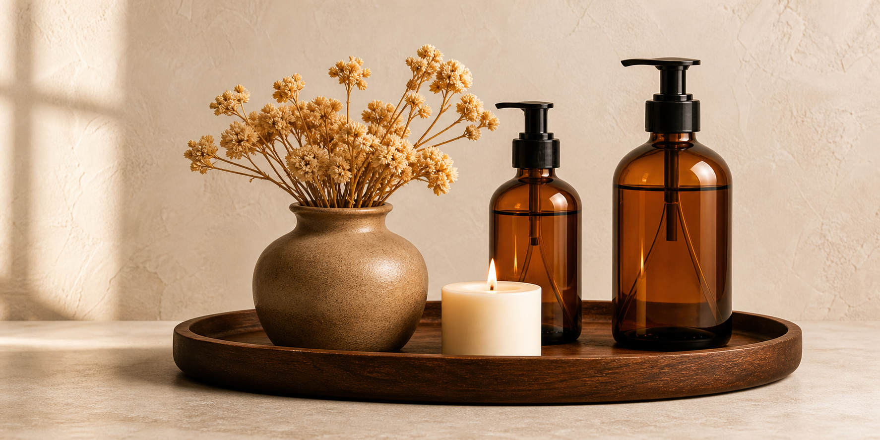 Beauty products and flowers